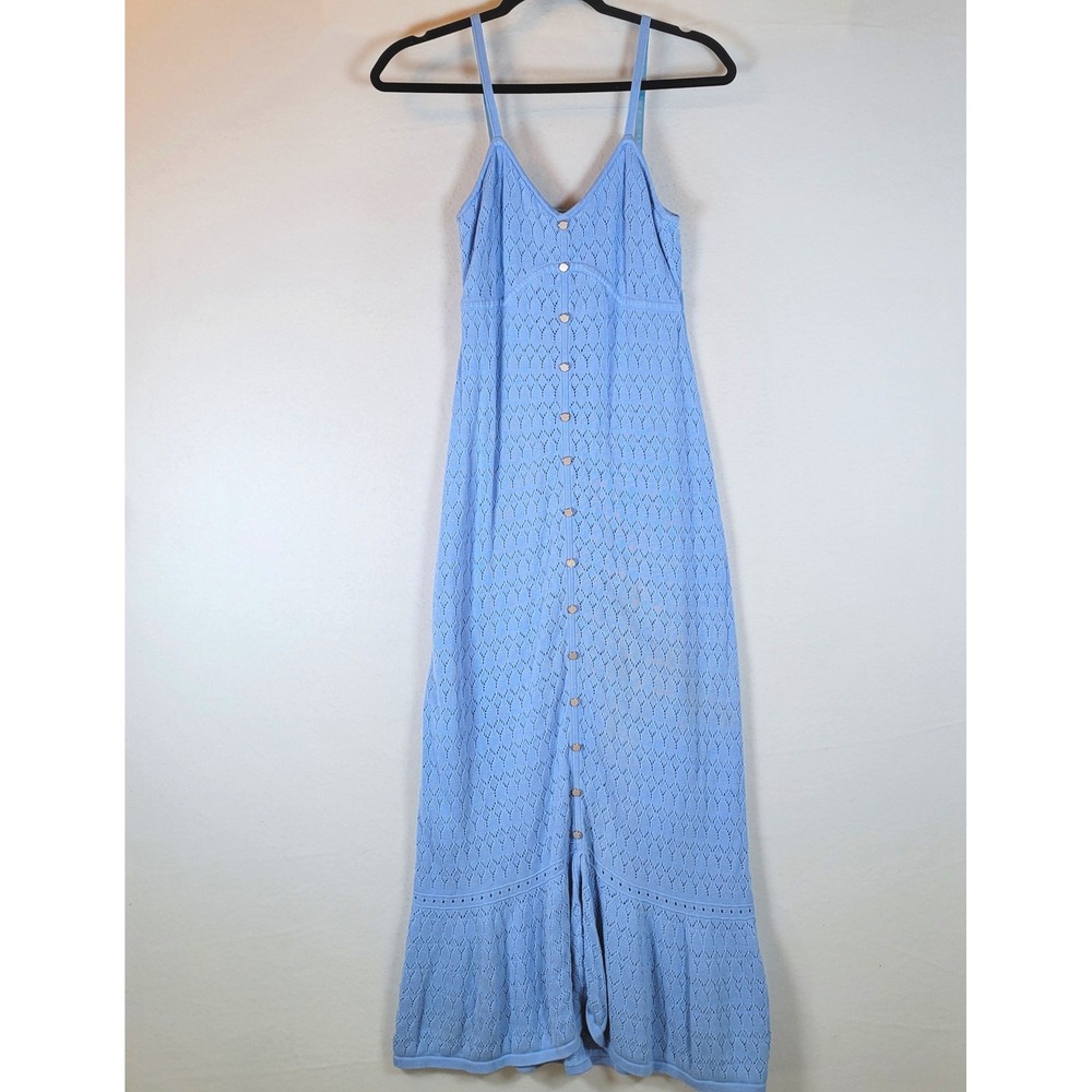 Derek Lam Collective Women Midi Dress Crochet Knit Button Size Small Blue
